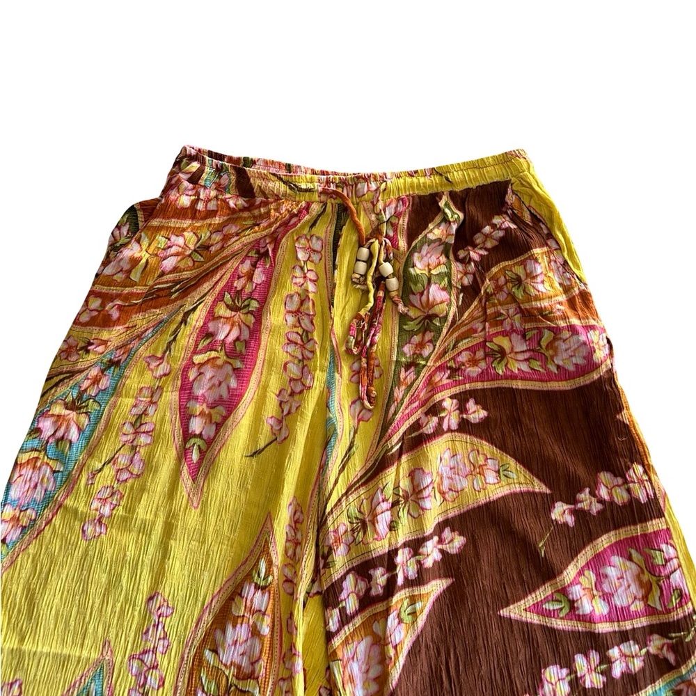 Haute Hippie Orange Yellow Floral Wide Leg Palazzo Print Crepe Pants Size Large - Picture 8 of 13